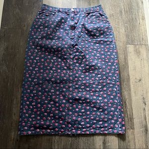 Denim & Co | Denim Maxi Skirt w/ Pink Flowers